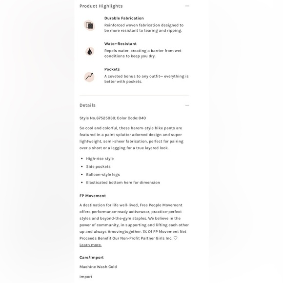 NWOT Free People Movement M Colorburst Hike Pants Cargo Style New $168 retail - Picture 5 of 6